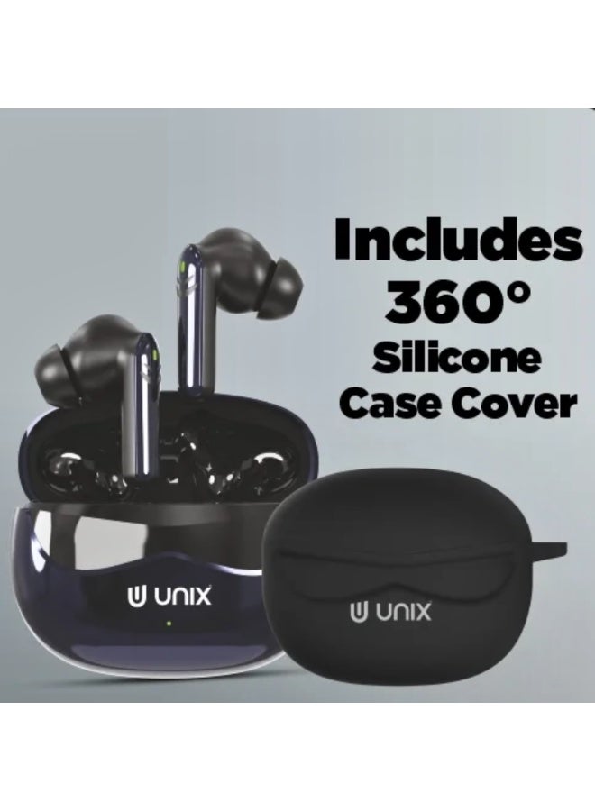 يونيكس سماعات الأذن اللاسلكية Unix Glitz6 | اتصال Bluetooth v5.4 | تقنية TWS مع ENC لإلغاء الضوضاء لمكالمات واضحة | وقت تشغيل يصل إلى 42 ساعة مع باس عميق | تحكم باللمس وشحن من نوع Type-C - Image 3